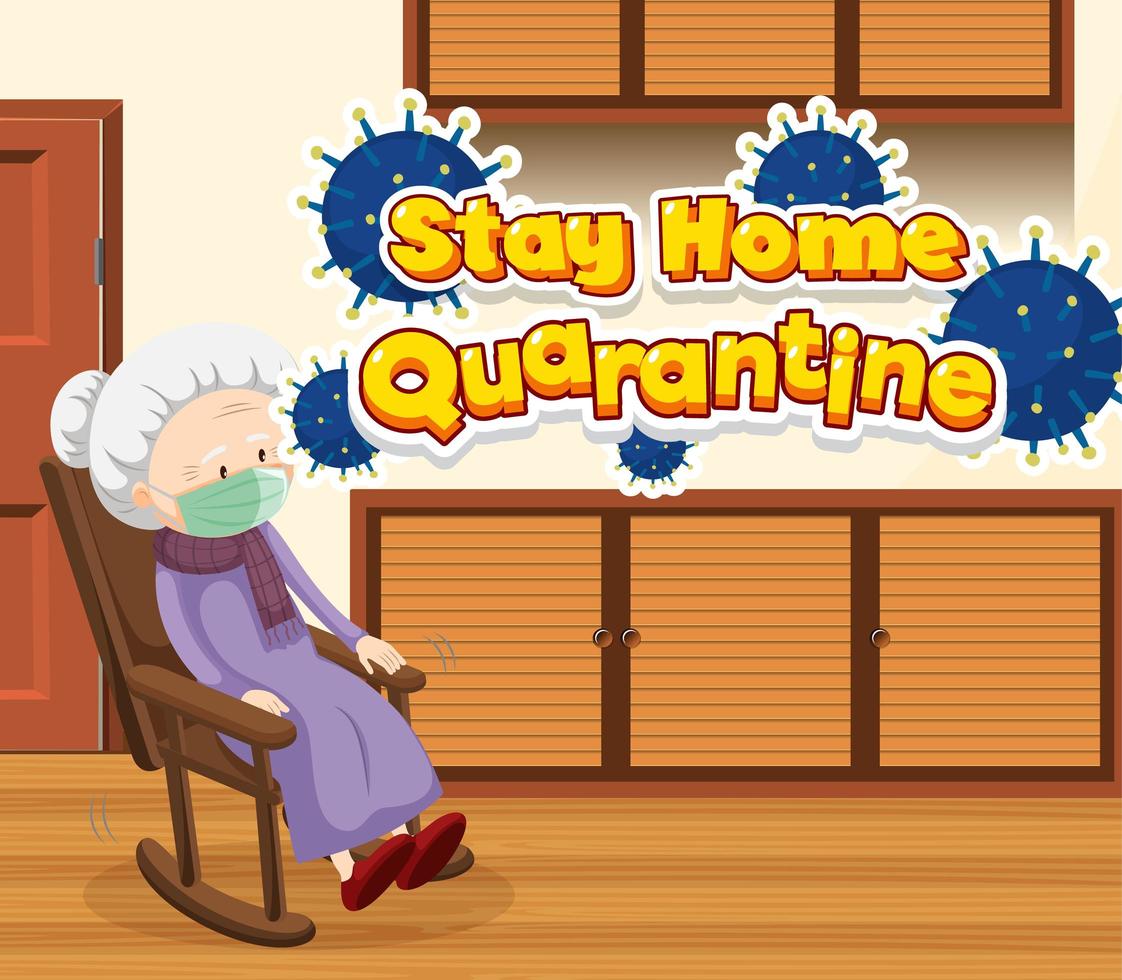 Quarantine poster with elderly woman  in rocking chair  vector