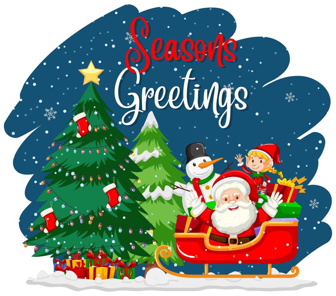 Seasons greeting with Santa and tree vector