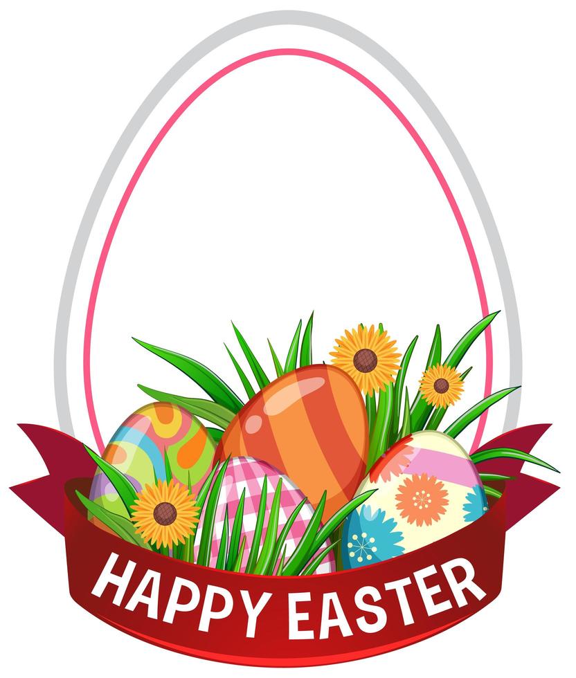 Feliz cartel de Pascua con huevos y marco de huevo vector