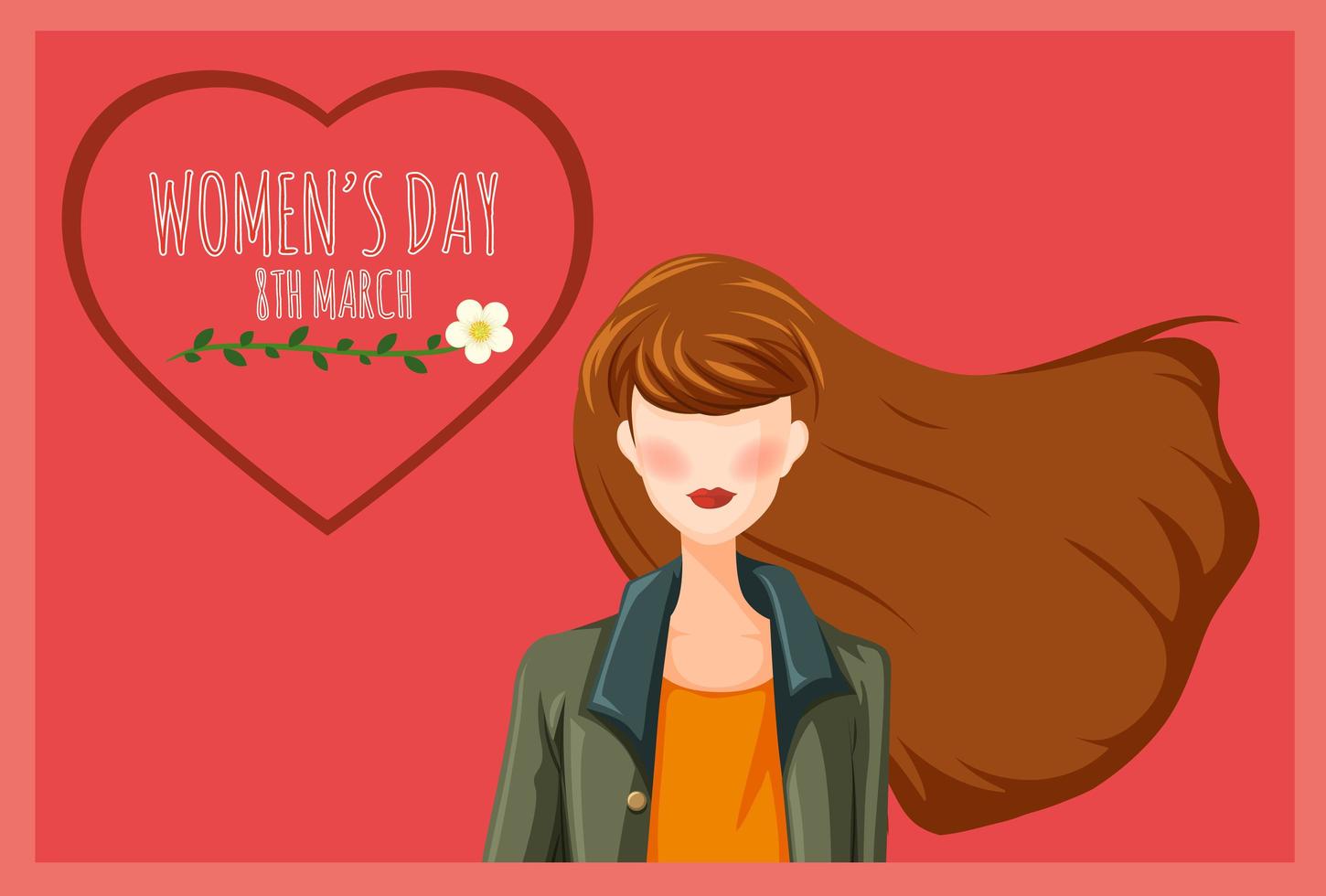 Women's day poster with woman and heart vector