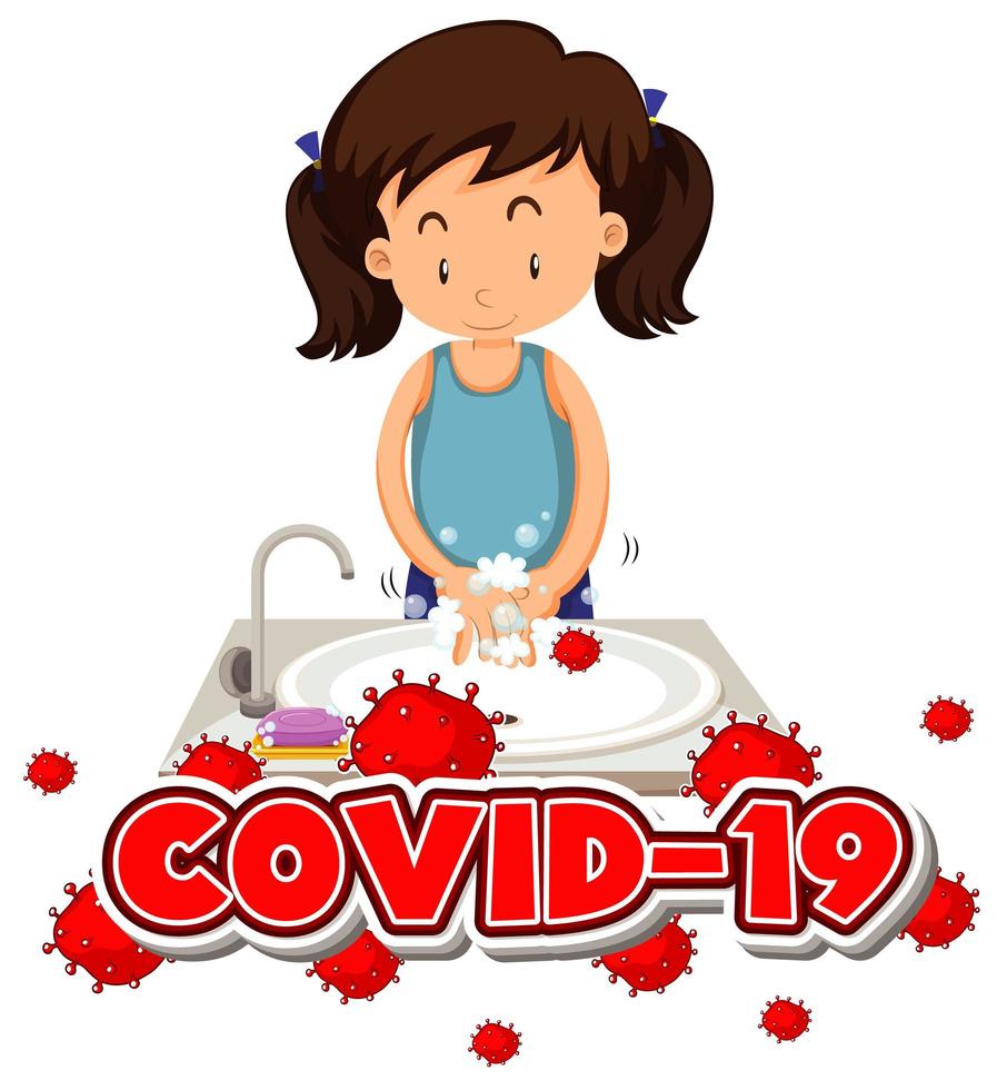 tema coronavirus con niña lavarse las manos vector