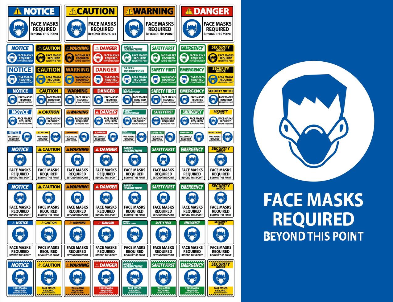 Caution Face Masks Required ''Beyond This Point'' Sign vector