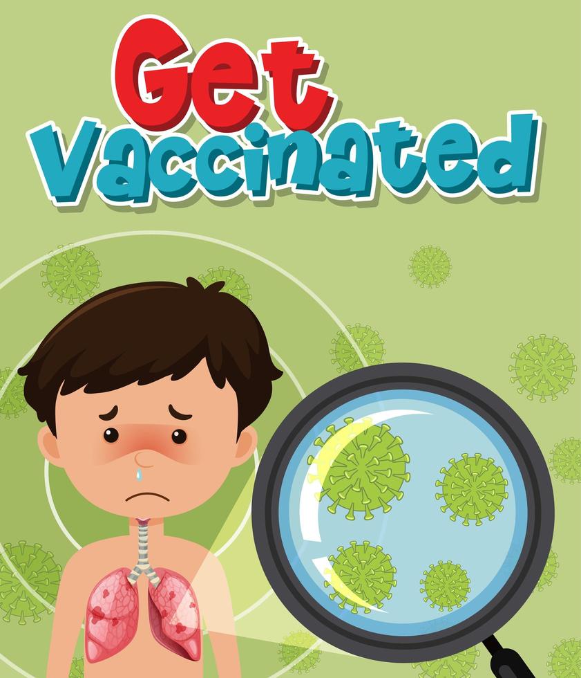 niño con coronavirus vacunándose vector