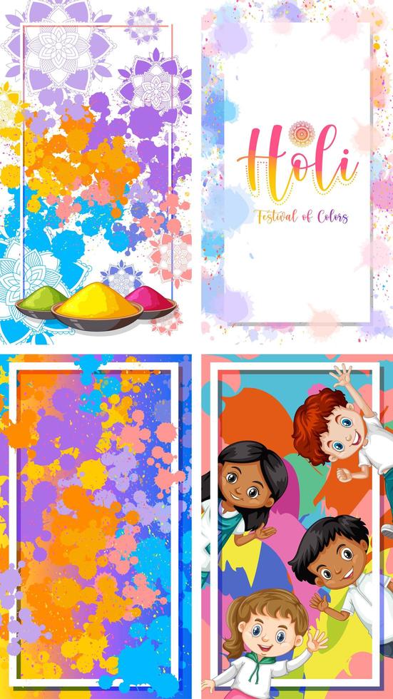 Four frame templates with Holi festival theme vector