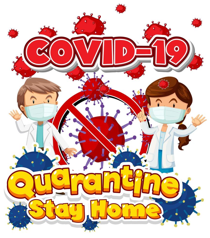 covid-19 con dos doctores y células virales vector