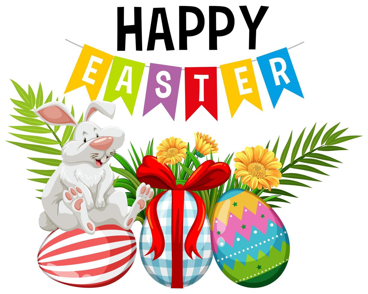 Easter Background with Rabbit and Painted Eggs vector