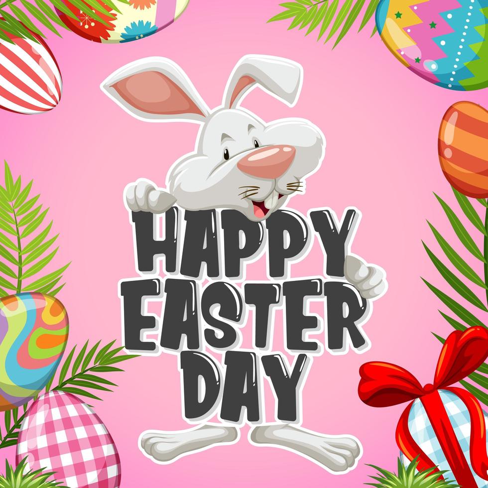 ''Happy Easter'' with White Rabbit Behind vector