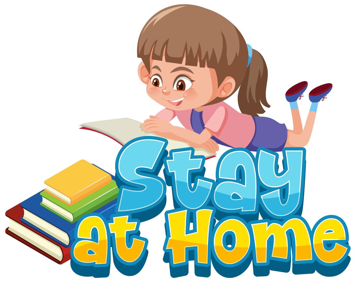 Stay at Home Design with Girl Reading Books  vector