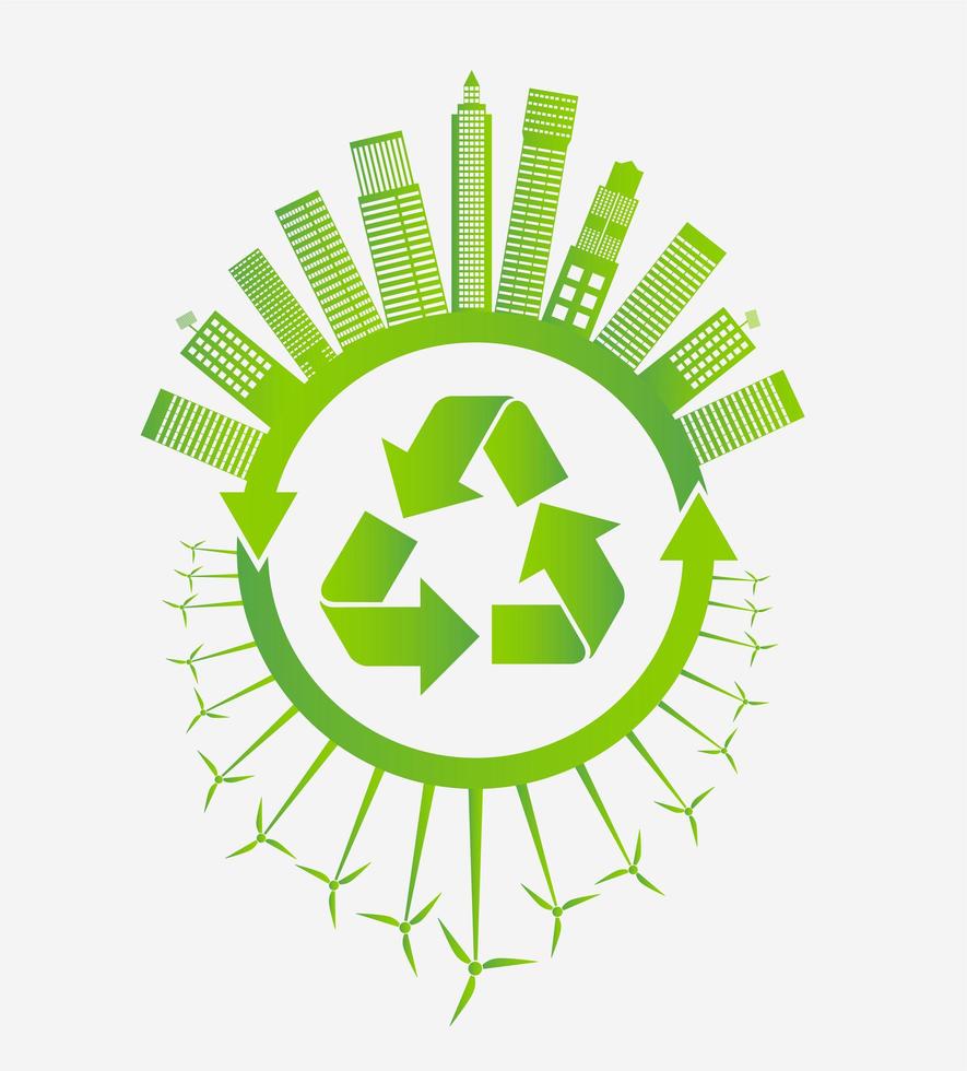 Green Recycling City with Wind Turbines vector