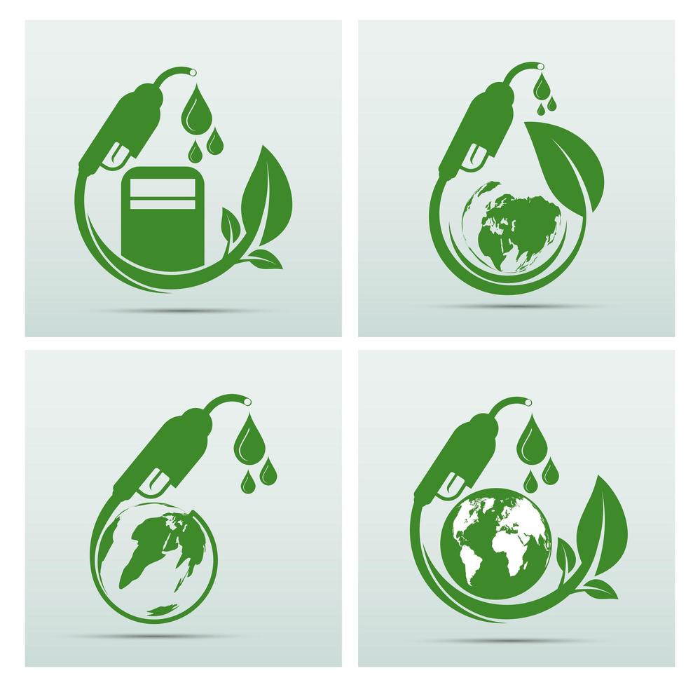 Green International Biodiesel Day Icons Set vector