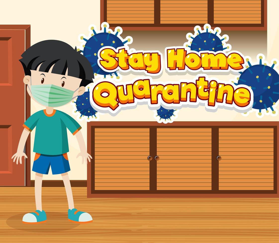 ''Stay Home Quarantine'' with Boy at Home 1154938 Vector Art at Vecteezy