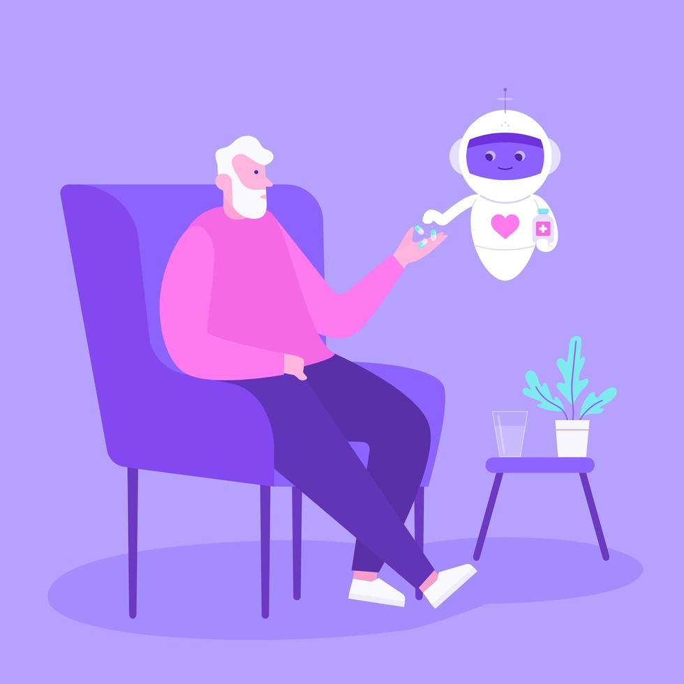 Senior Man with Healthcare Robot vector