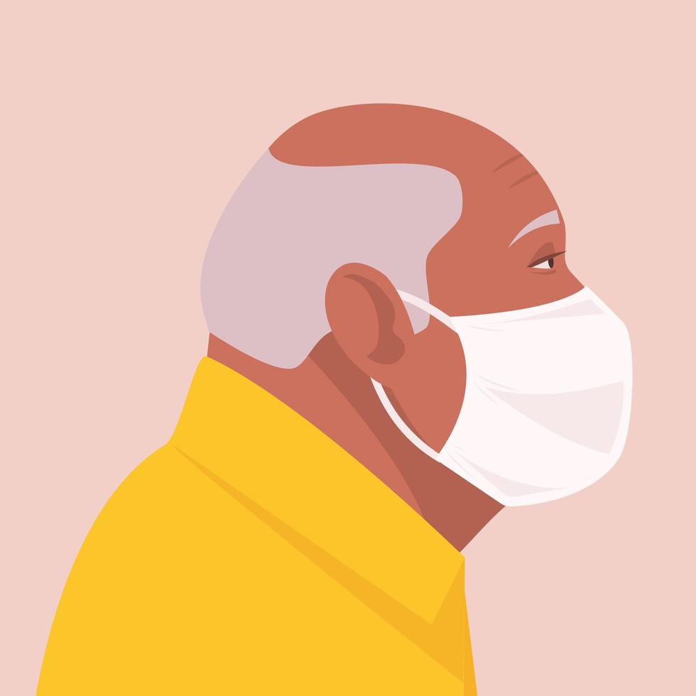 hombre mayor con mascarilla médica desechable vector