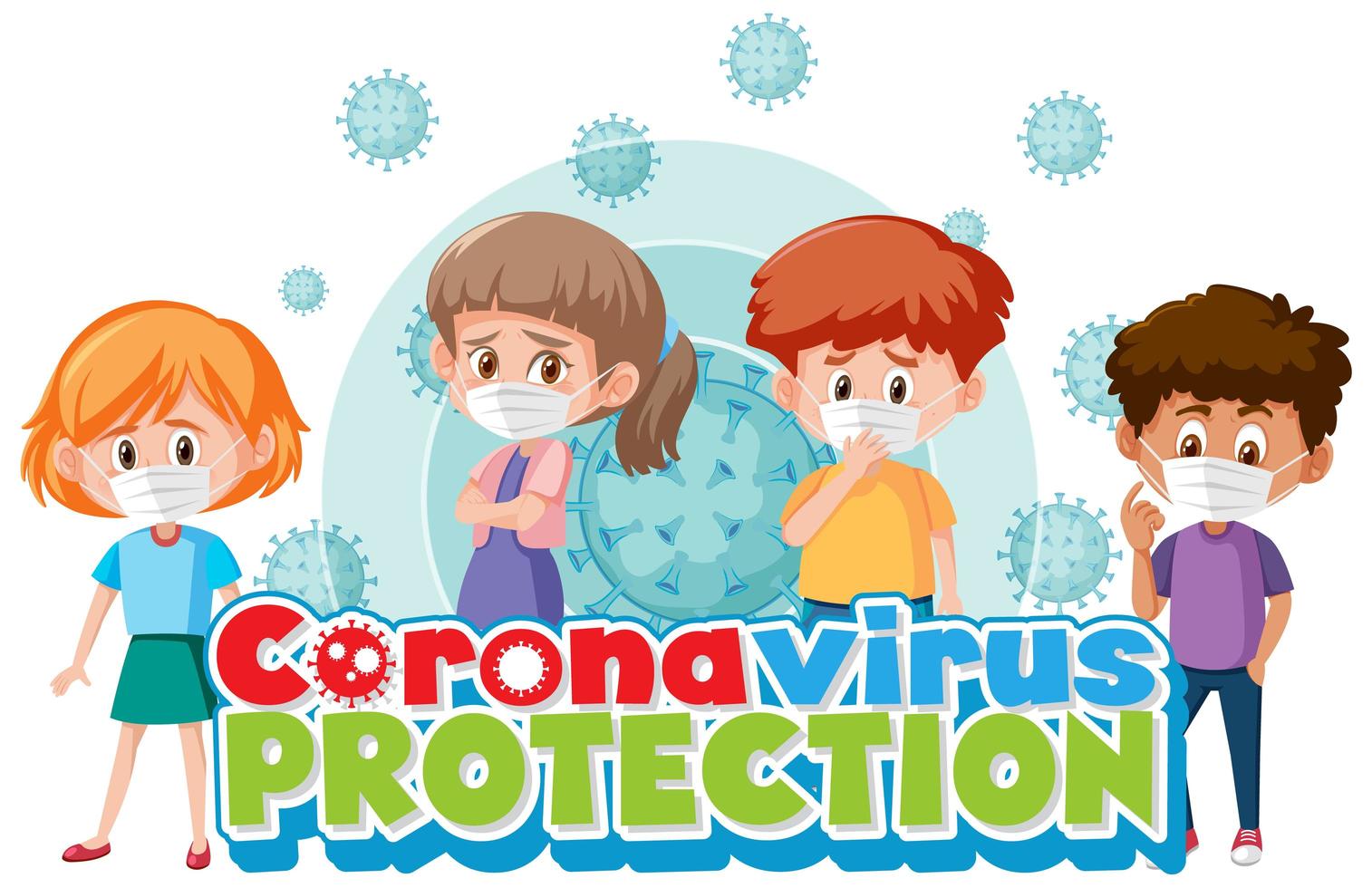 Coronavirus poster with children  vector