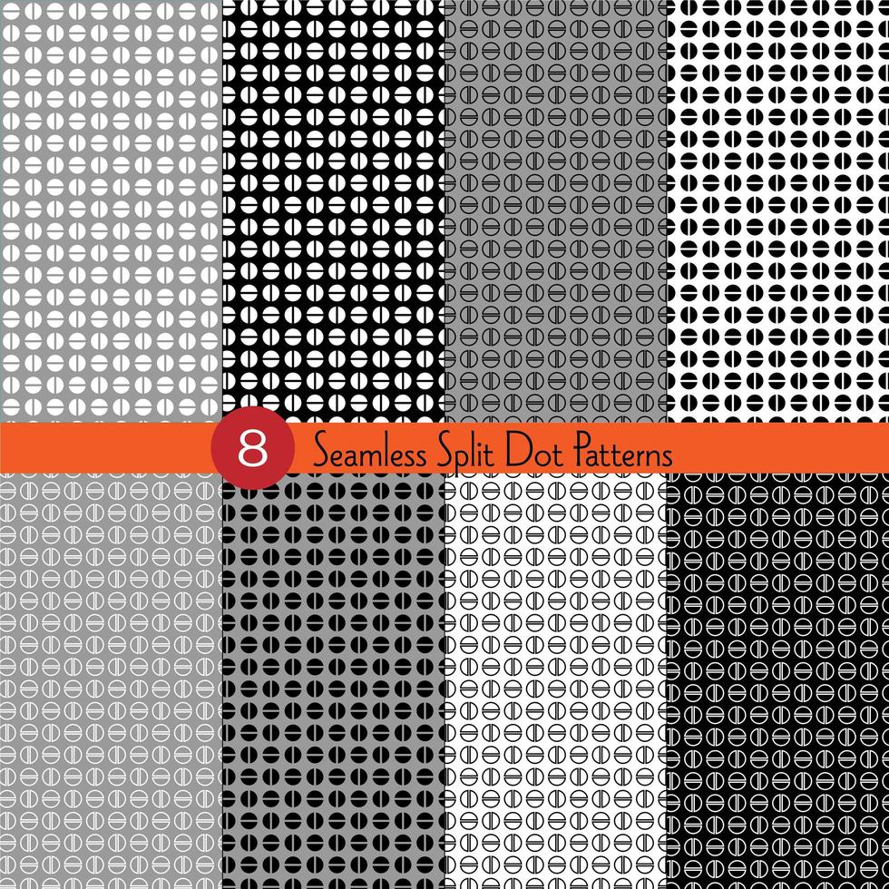 Seamless black white grey split dot patterns vector