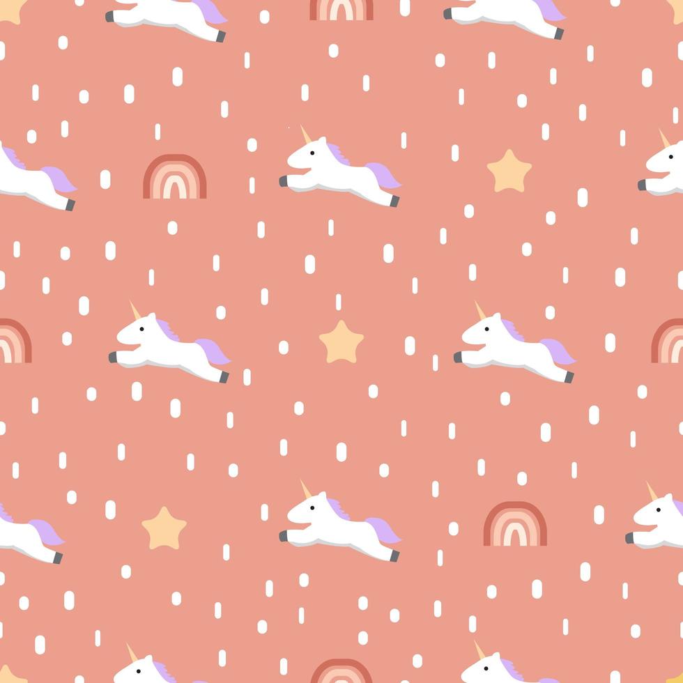 Seamless unicorn pattern with stars and rainbow vector