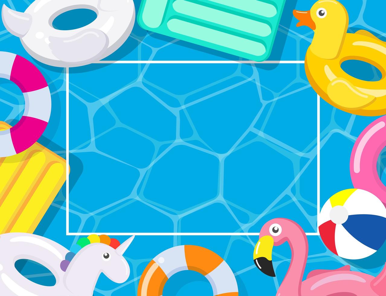 Pool party frame with pool floats vector