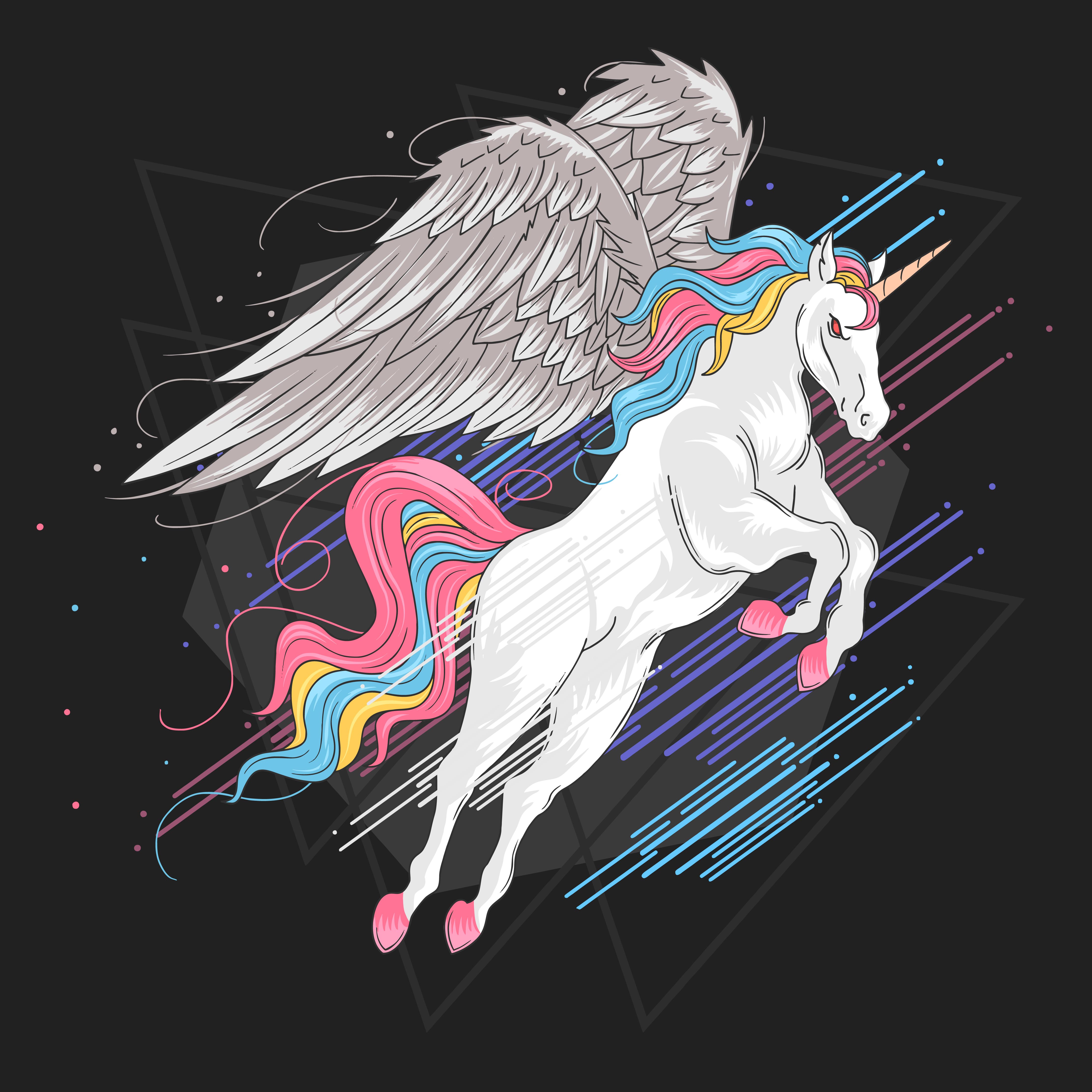 Download Flying winged unicorn with rainbow hair - Download Free ...