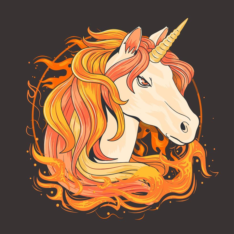 diseño de cabeza de fuego de unicornio vector