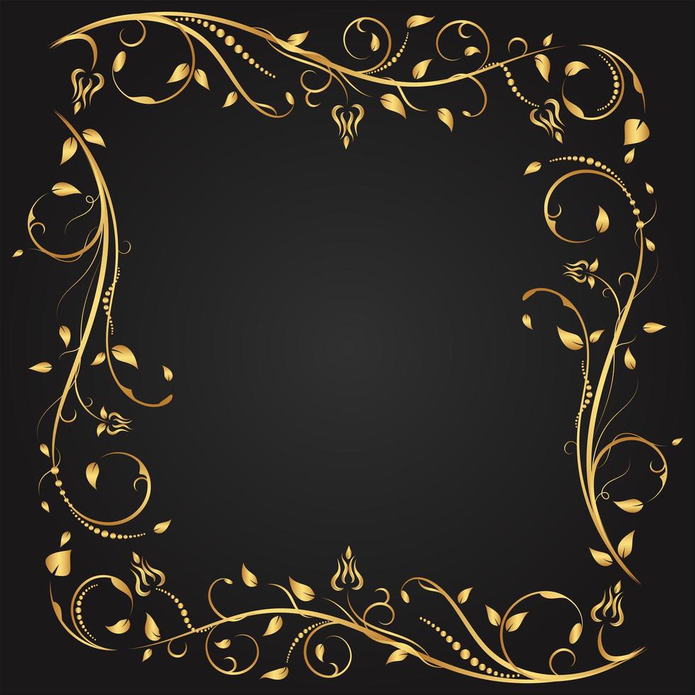 marco cuadrado florecer oro floral vector