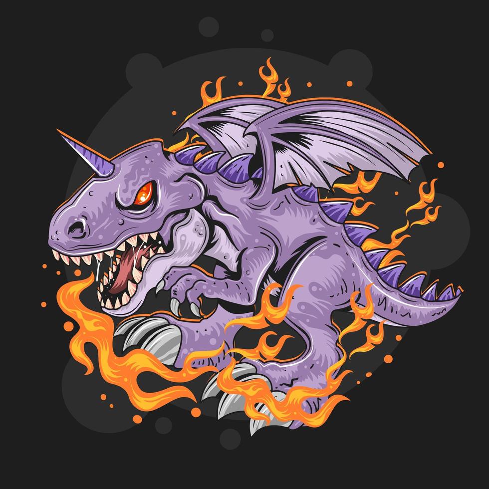 dragón morado con llamas vector