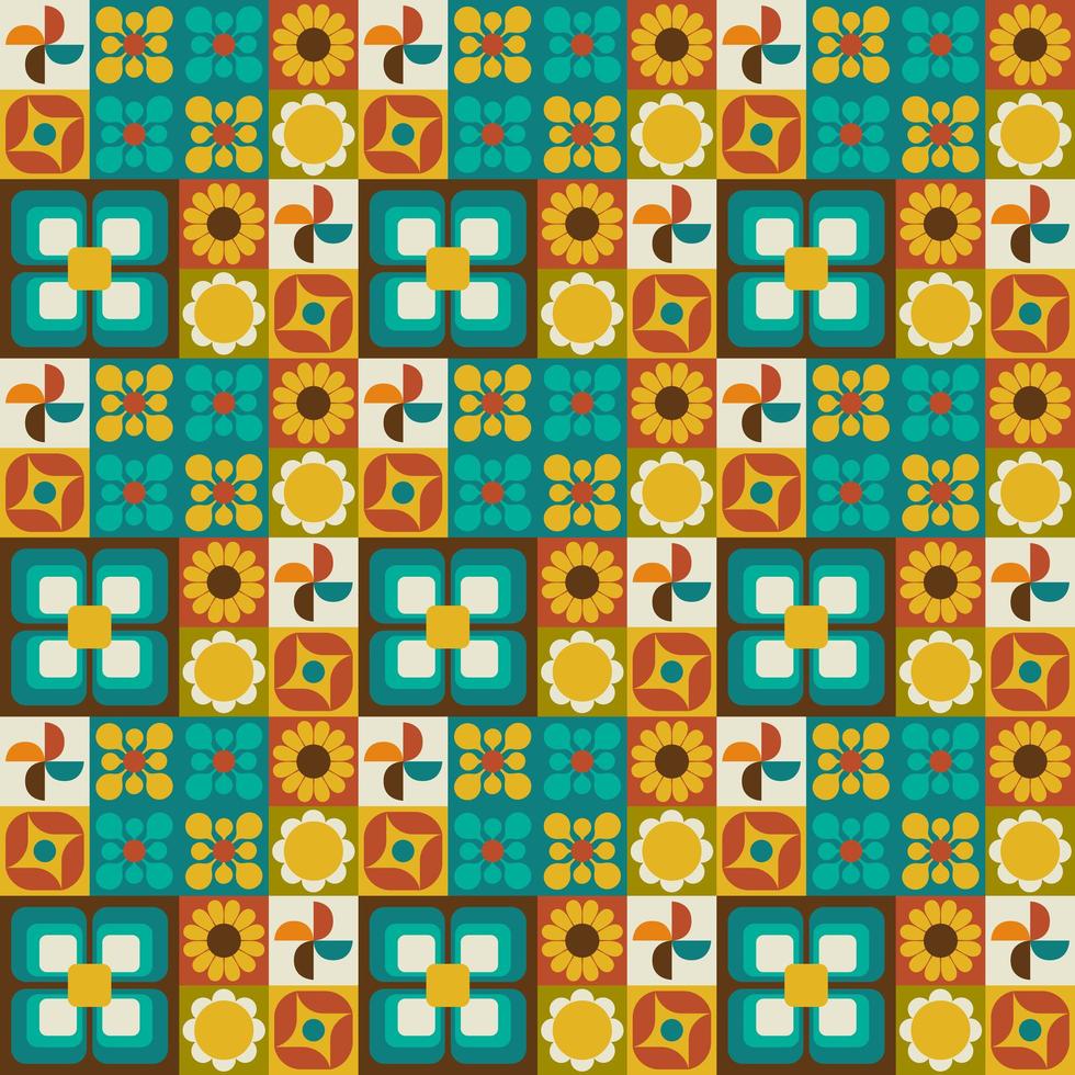 Retro floral geometric seamless pattern vector