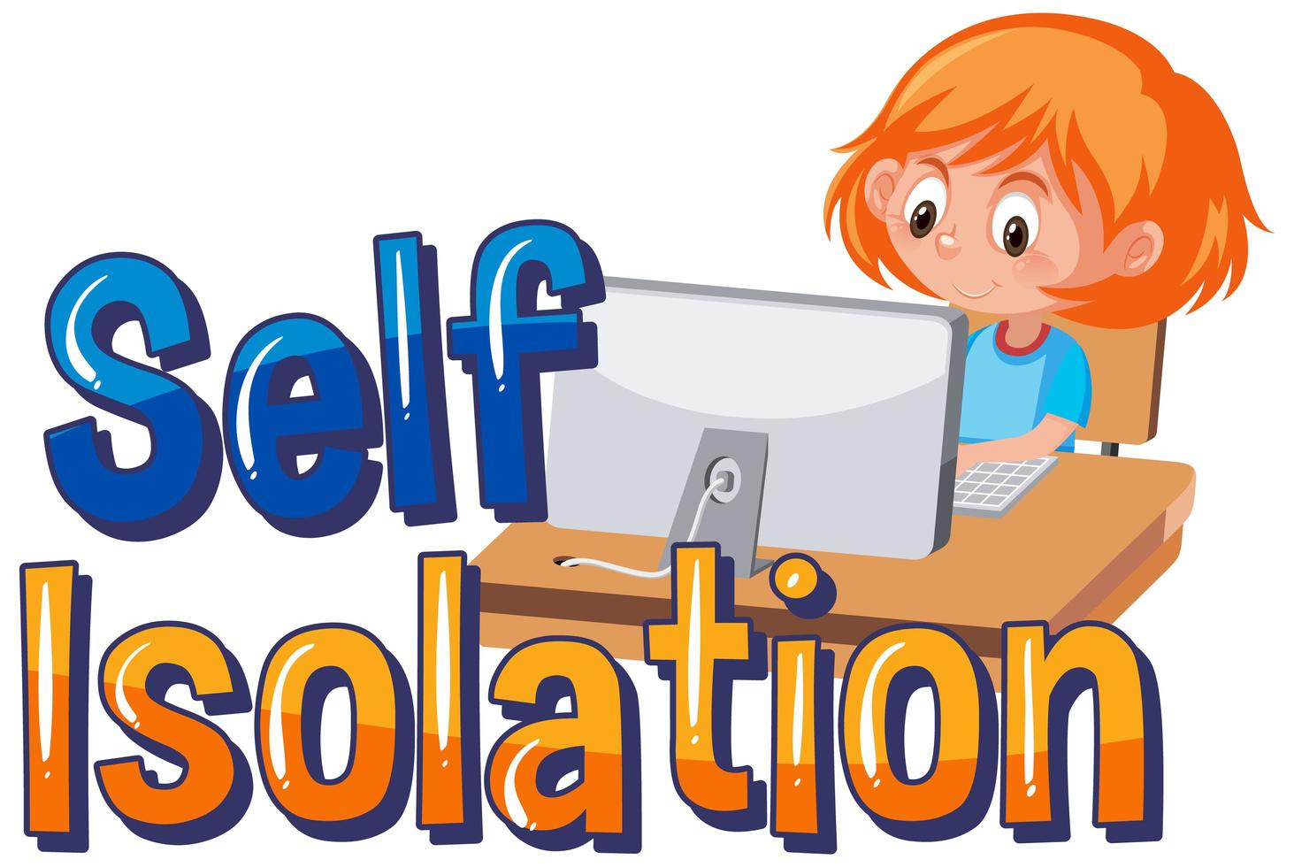 Girl working on computer  vector