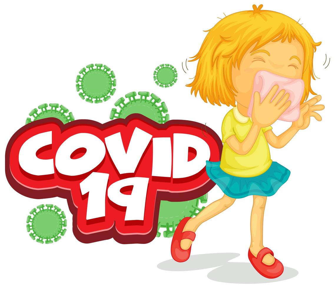 Font design for word covid 19 with sick girl vector