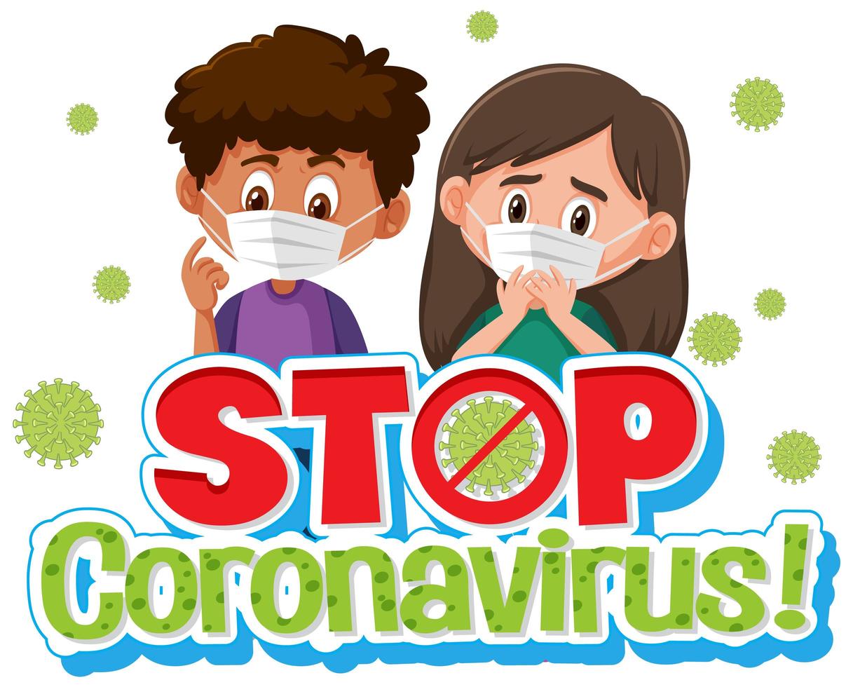 Coronavirus poster design with sick children and word stop coronavirus vector