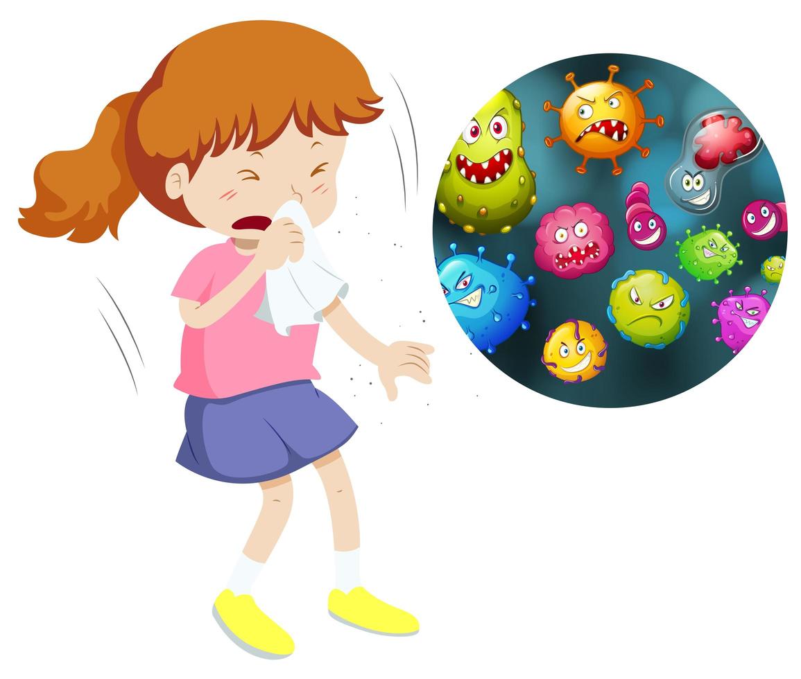 Girl sneeze and cough from having germs vector