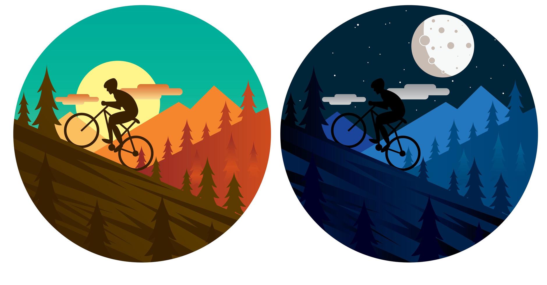 iconos circulares de ciclista de montaña vector