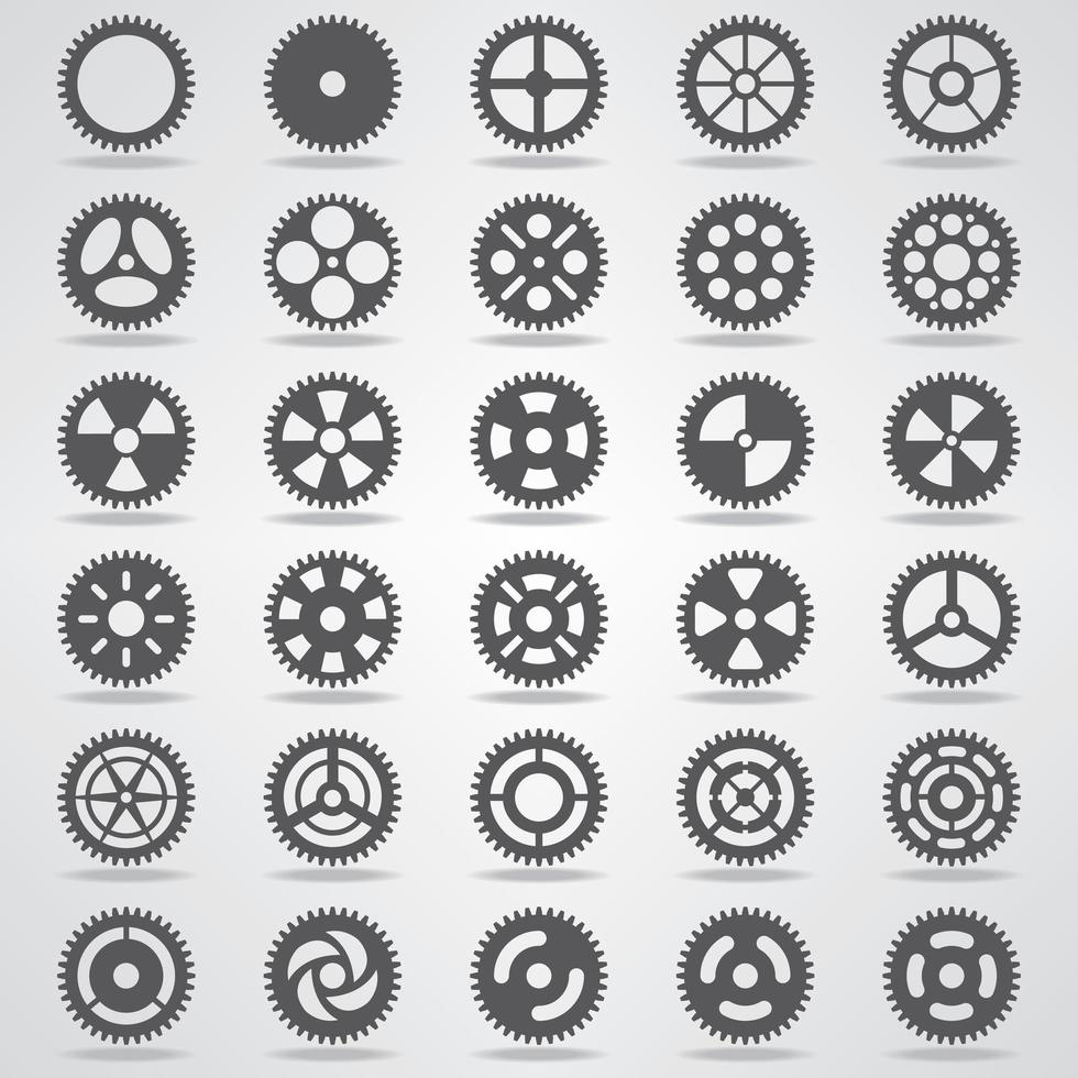 Gear collection gray colored set vector