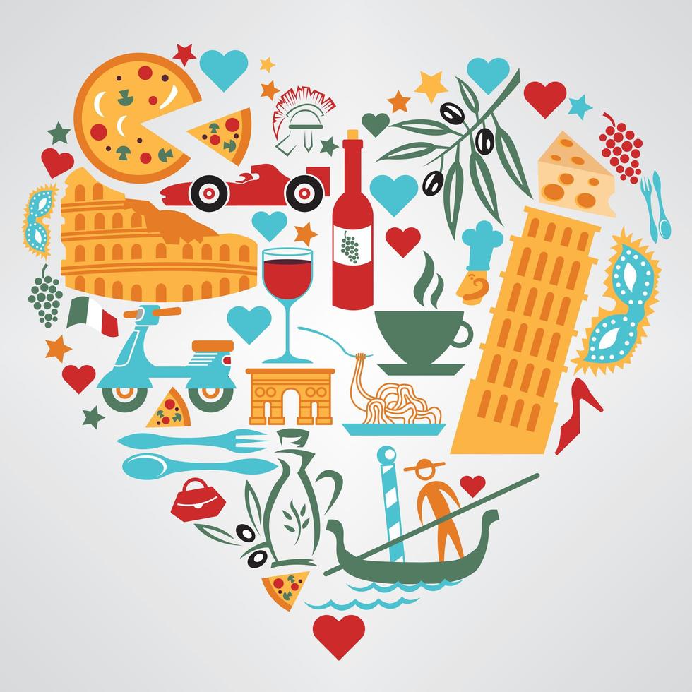 Heart Shaped Italy Culture Elements vector