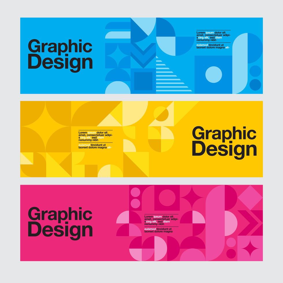 Banners de diseño gráfico geométrico azul, amarillo y rosa vector