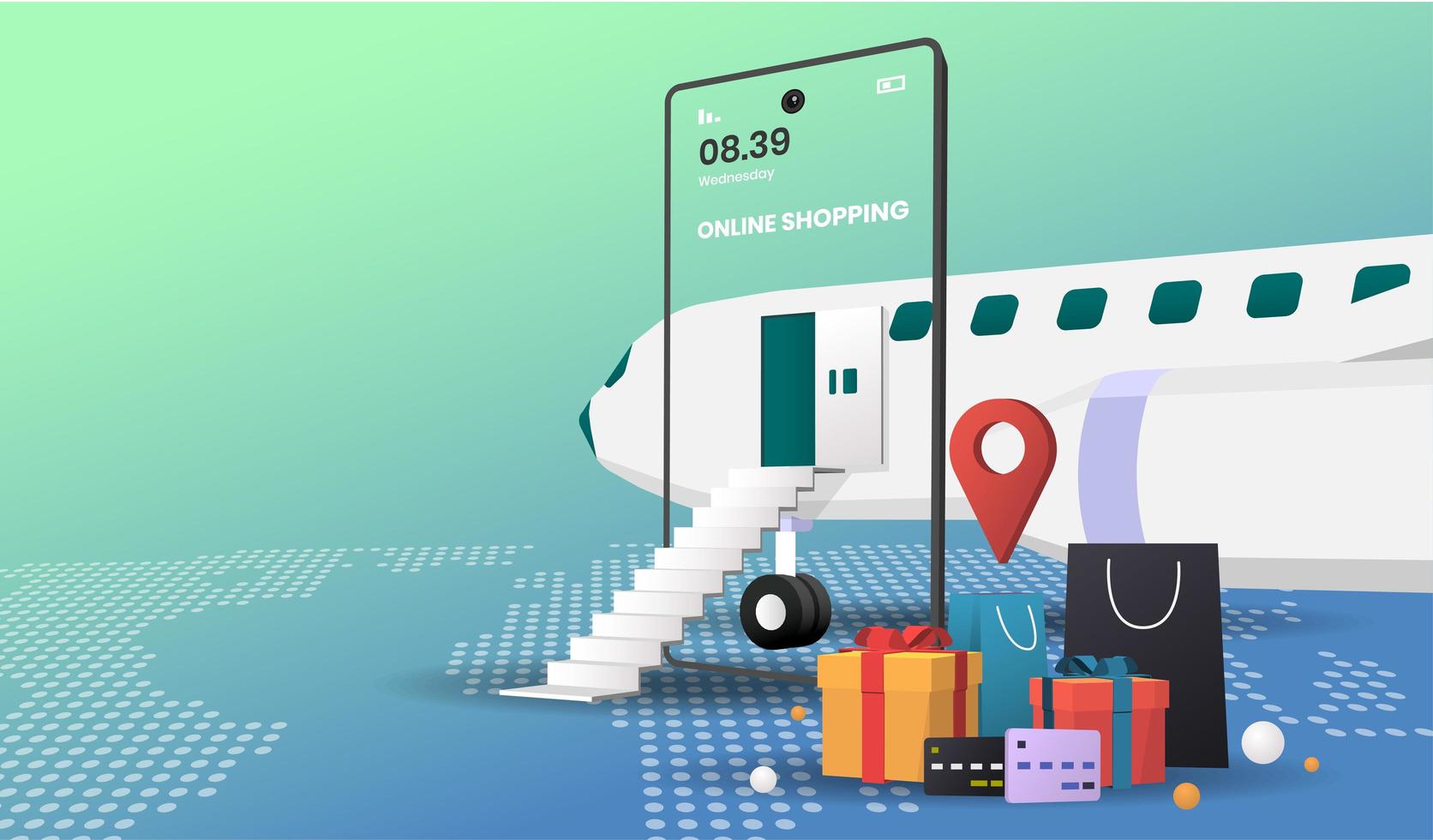 Online shopping concept with plane  vector