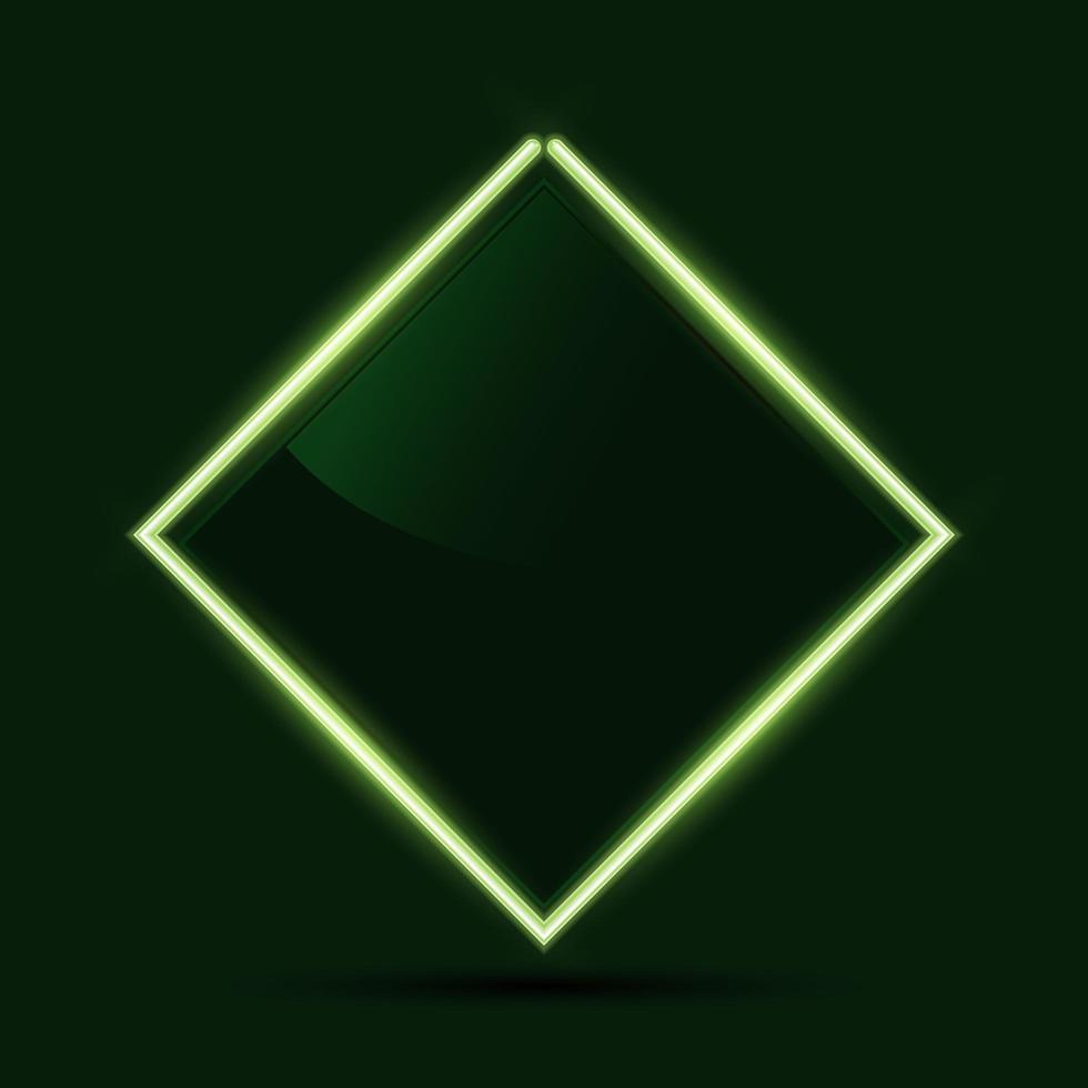 Glowing green neon diamond frame vector