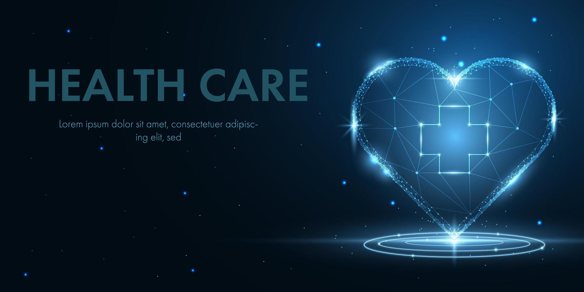 Healthcare technology design with glowing low poly heart vector