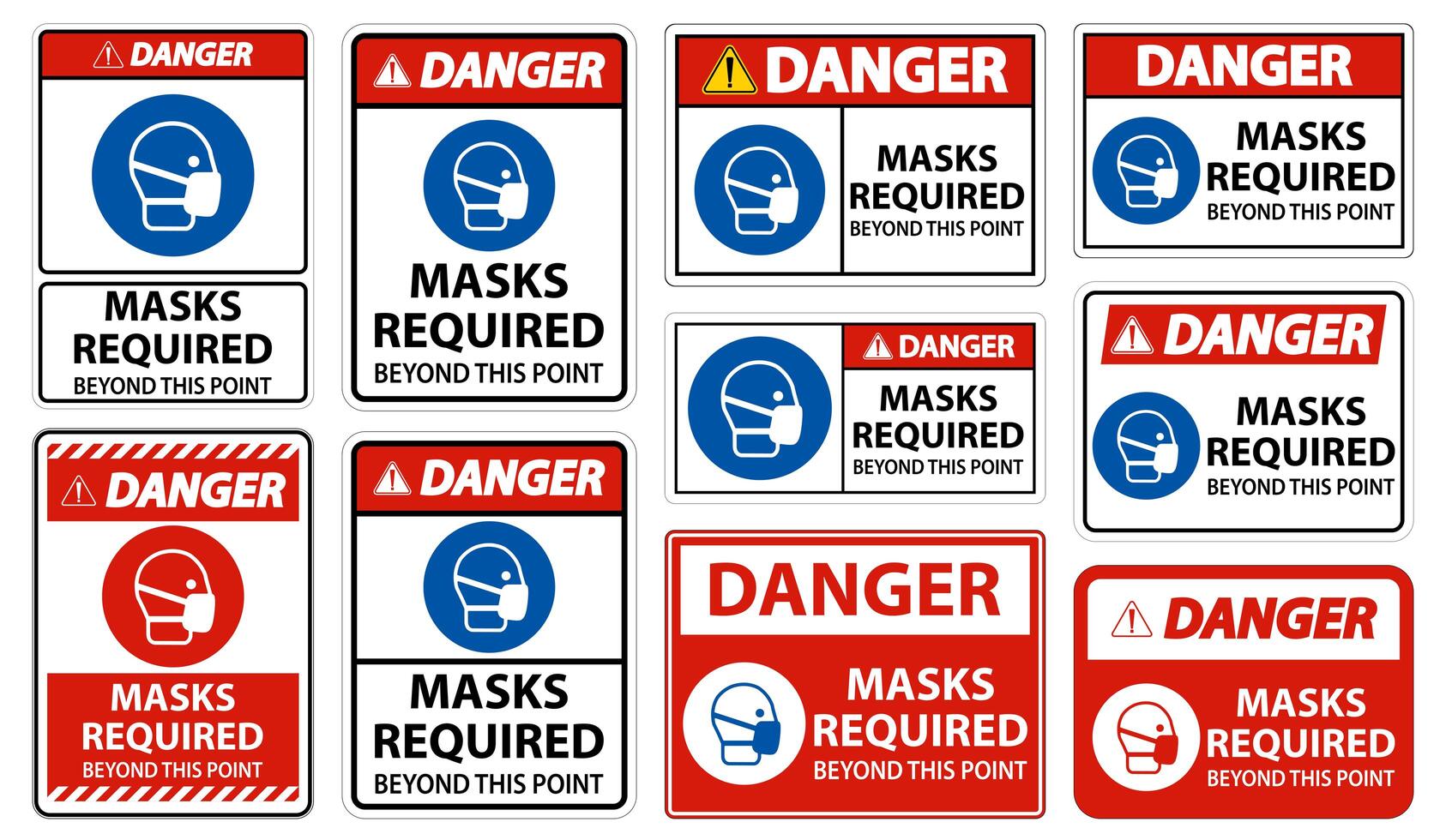 Danger Masks Required Beyond This Point Sign Set vector