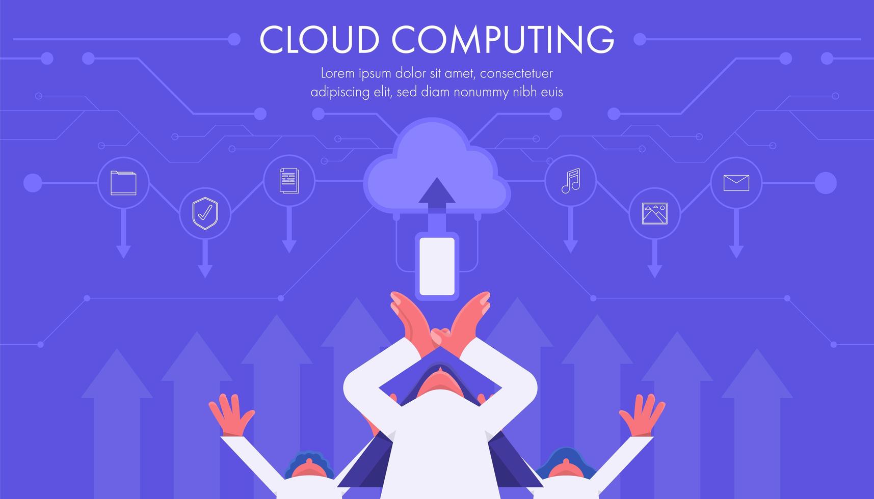 Cloud computing technology concept with flat people and icons vector