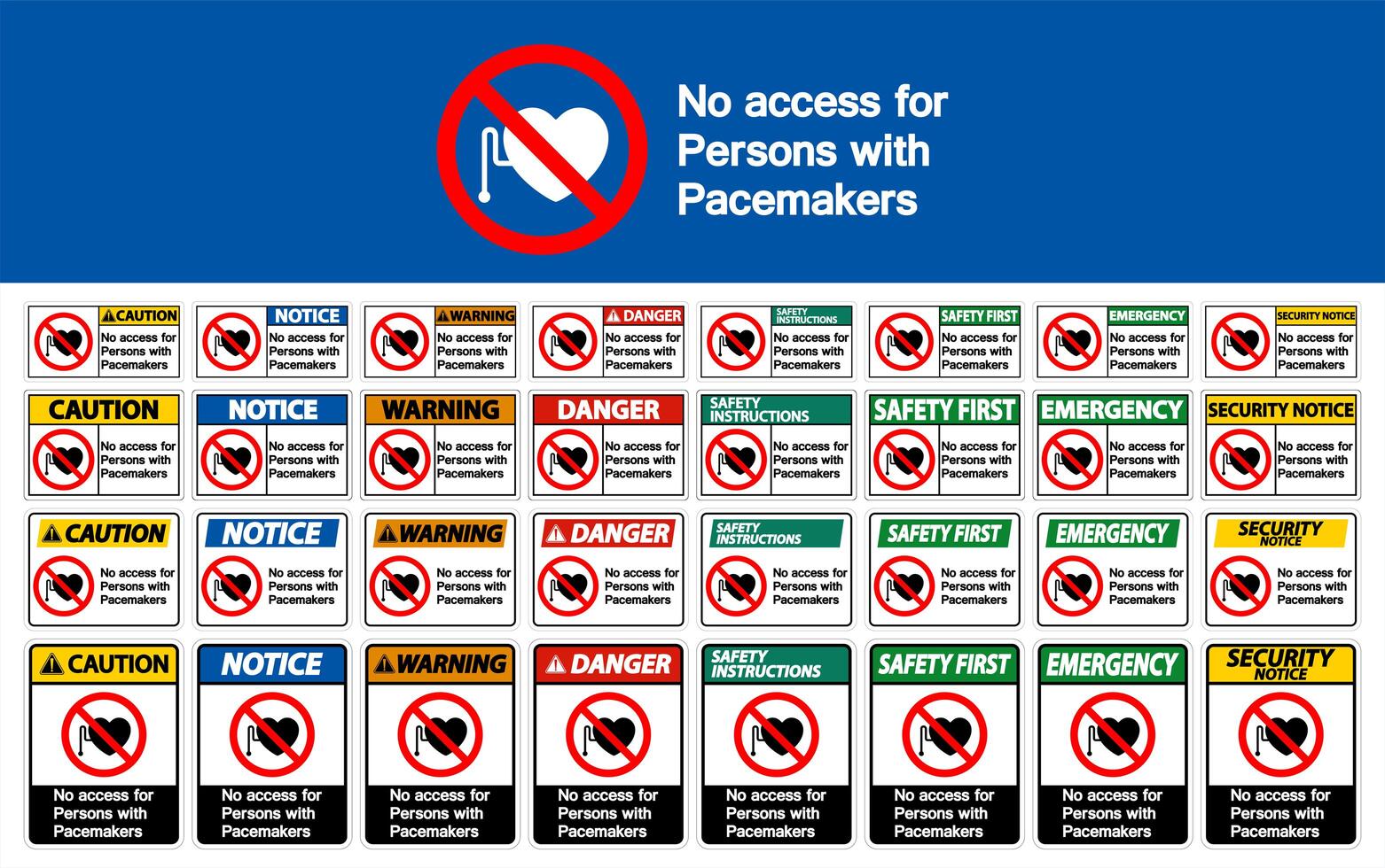 No Access For Persons With Pacemaker Sign Set vector