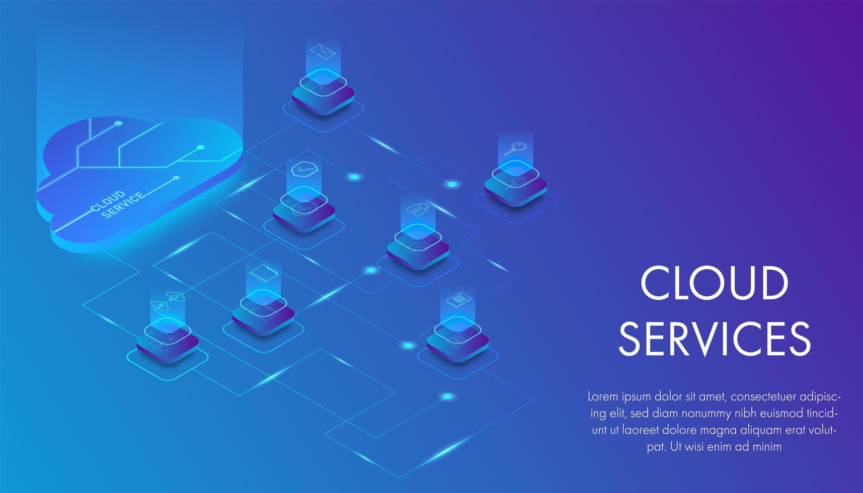 Isometric cloud services technology concept vector