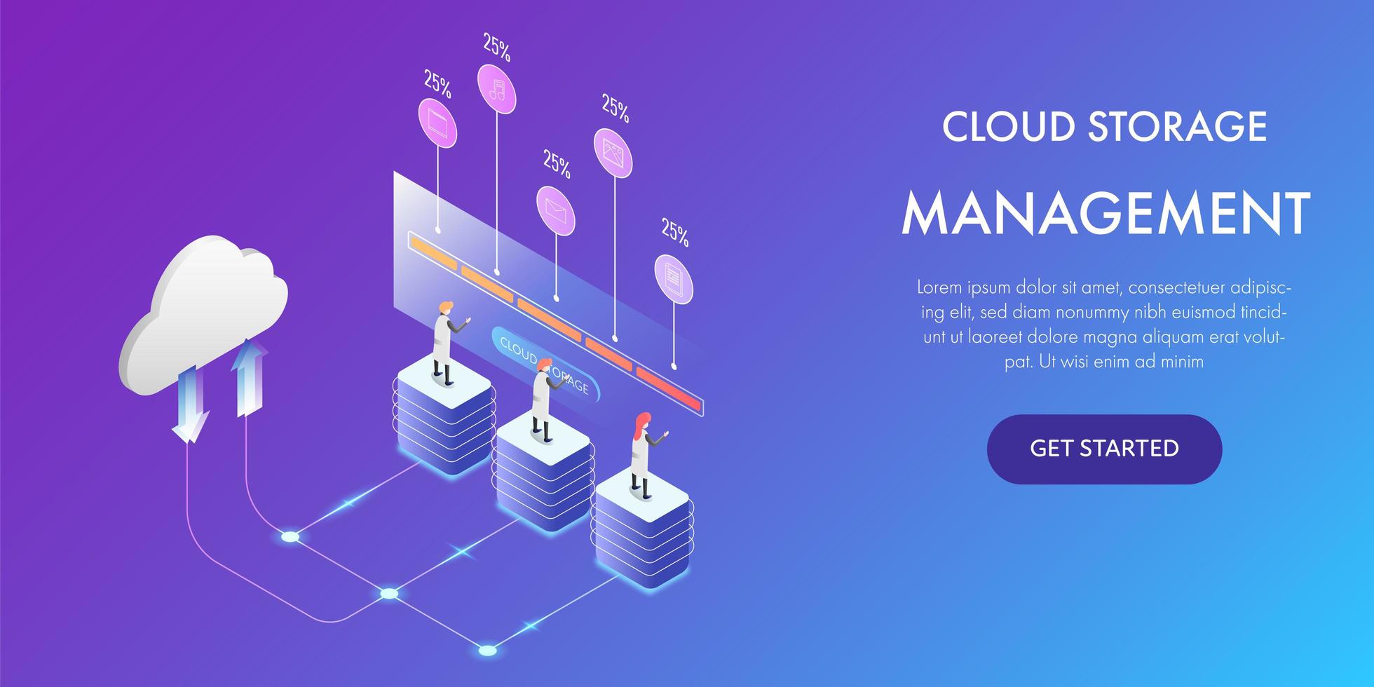 concepto de tecnología de gestión de almacenamiento en la nube vector