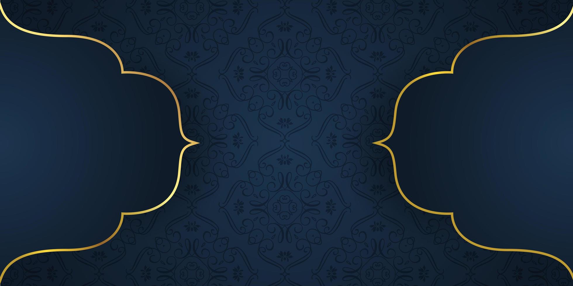 Elegant blue pattern with gold lined damask shapes vector