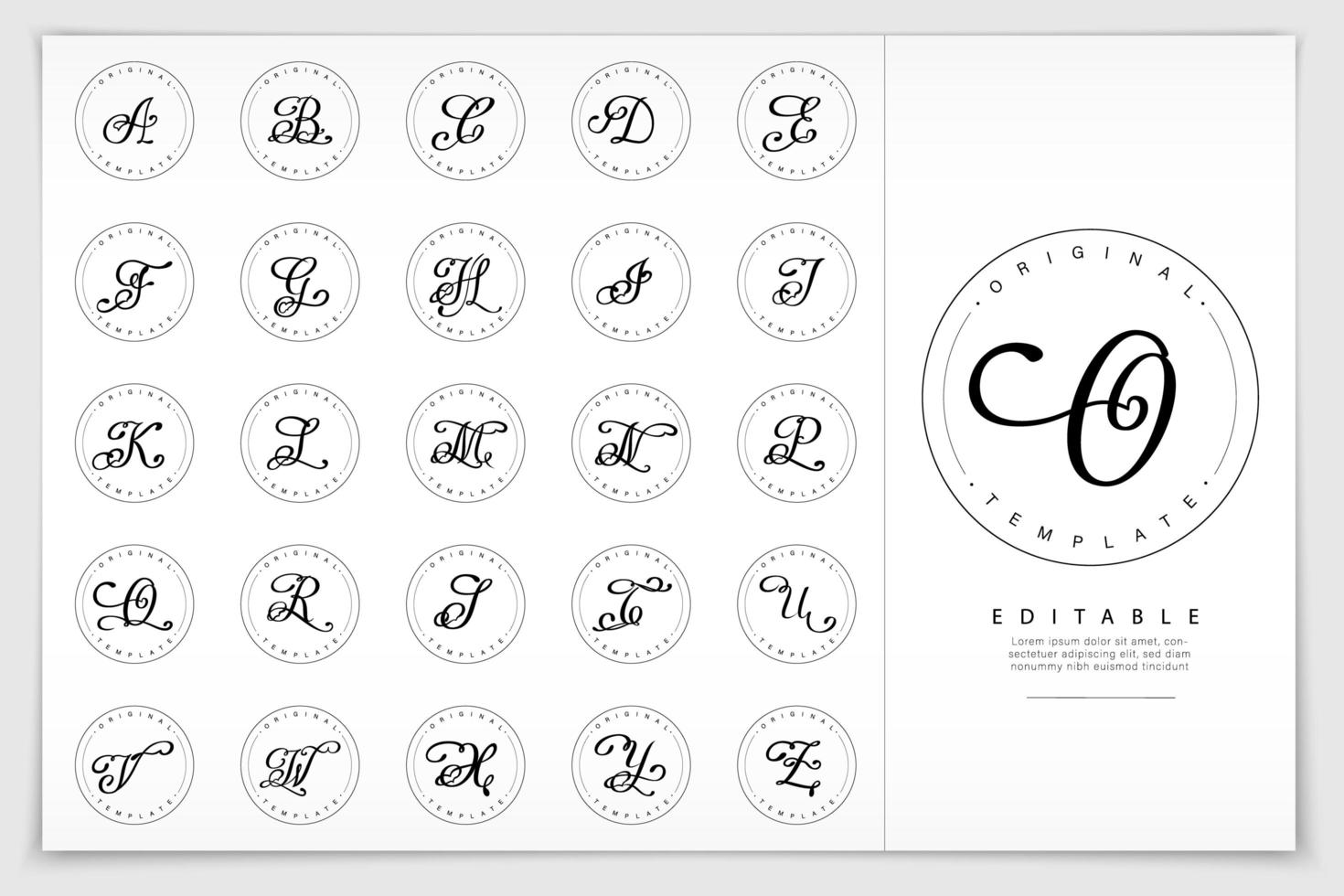 Hand drawn script alphabet letter emblems vector