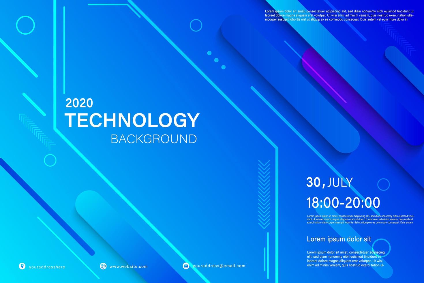 Modern blue dynamic shape conference flyer layout vector