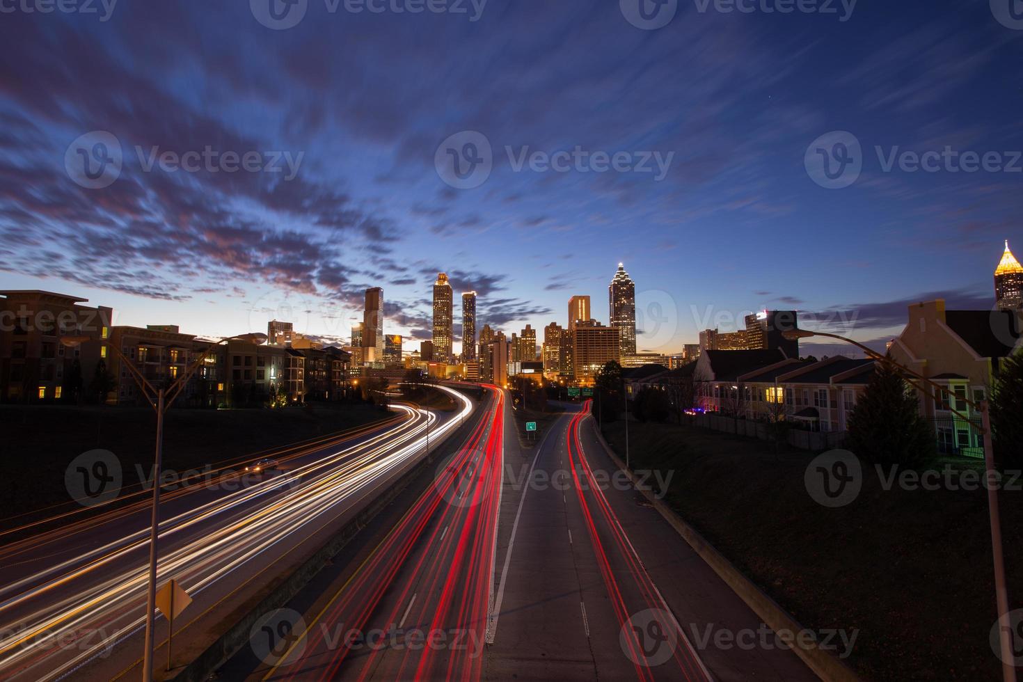 Atlanta downtown with traffic at dusk photo