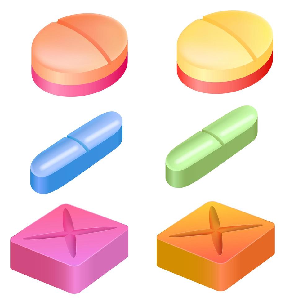 diferentes formas de pastillas medicinales vector