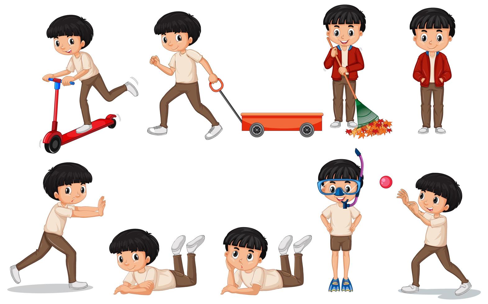 Boy doing different activities  vector