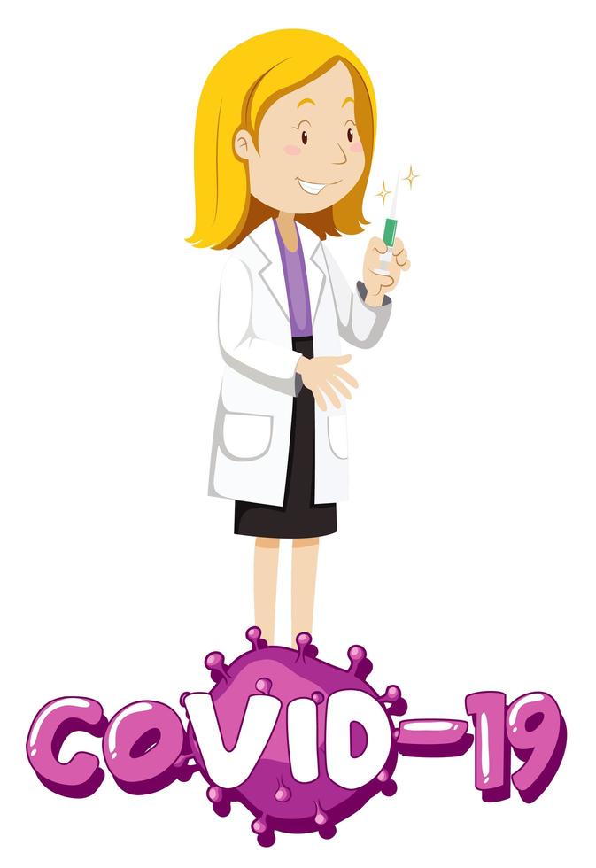 Doctor with vaccine and Covid-19 text vector