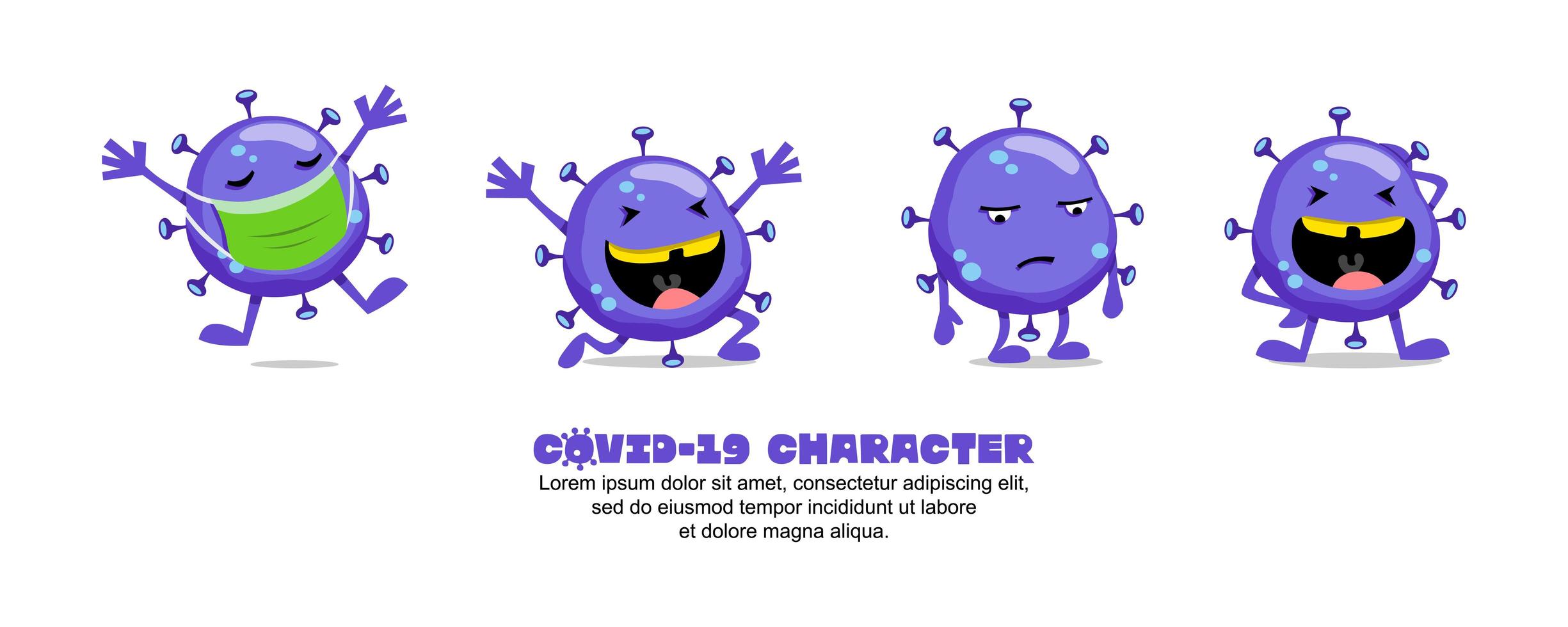 Blue Covid-19 Coronavirus funny cartoon set vector